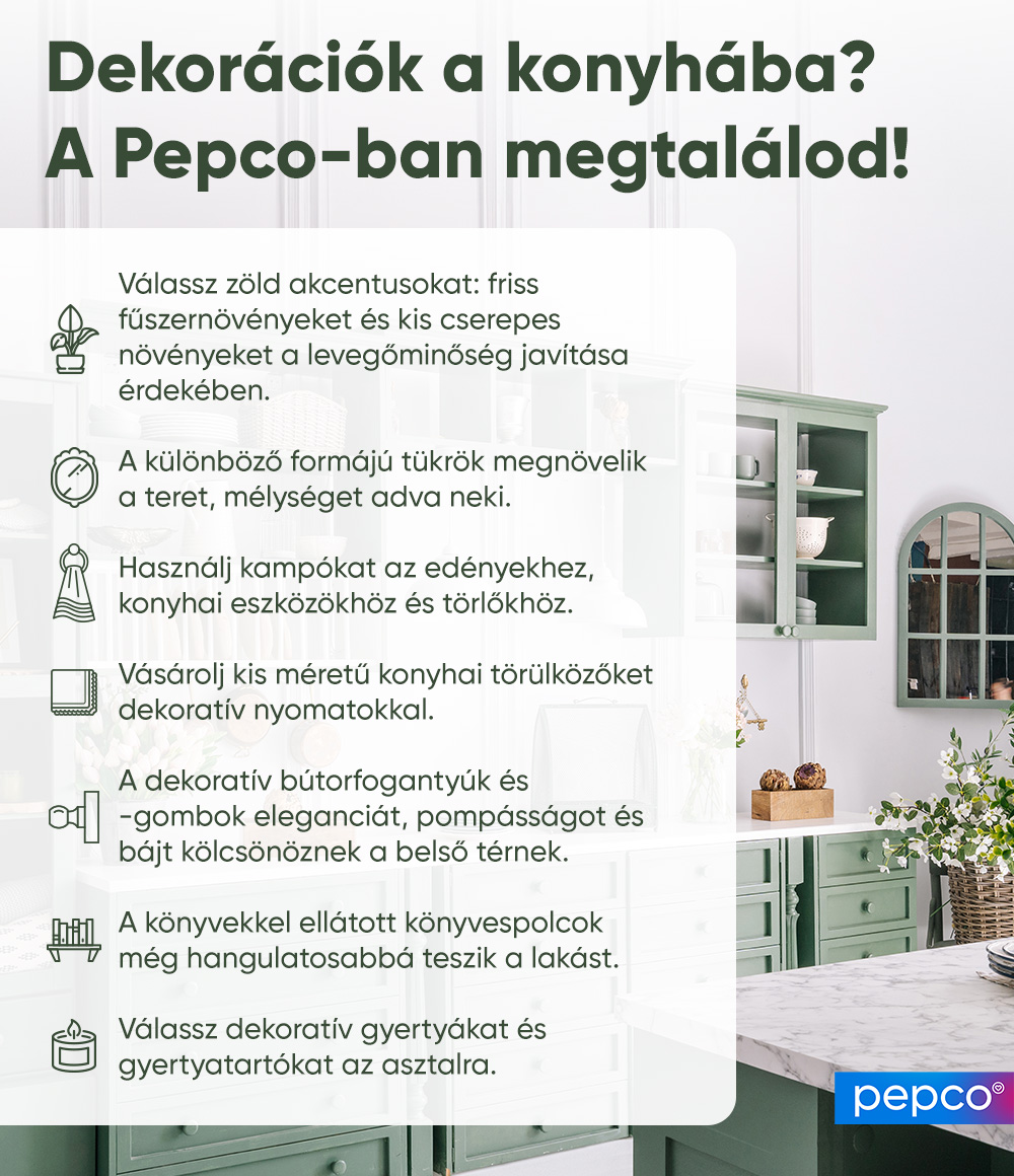 Pepco infografika a konyhai dekorációkról