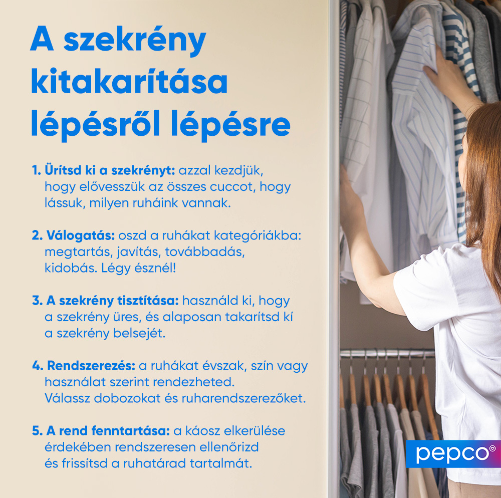 Pepco infografika a szekrény takarításáról